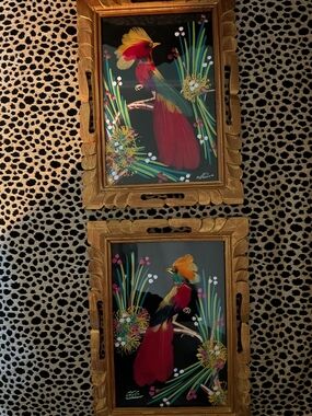 Original Vintage Real Bird Feathers Paintings! Amazing Condition!